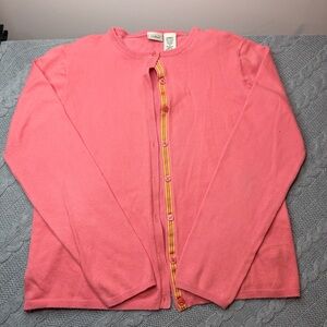 Vintage Y2K L.L. Bean Womens S Cotton Pink & Yellow Cardigan Spring Hong Kong